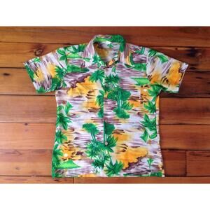 Vintage Hawaiian Aloha Tropical Palm Tree Made in California Shirt S-M 46" Chest